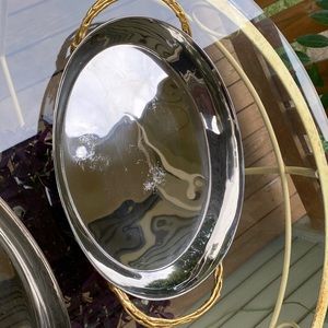 Chrome and Brass Tone Serving Pan